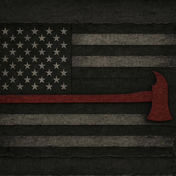 American Flag with Red Axe - Art Print
