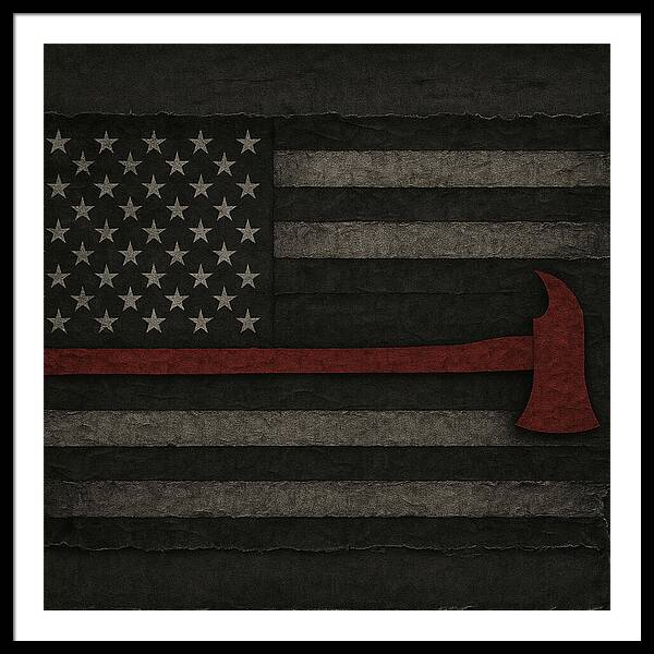 American Flag with Red Axe - Framed Print