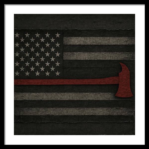 American Flag with Red Axe - Framed Print