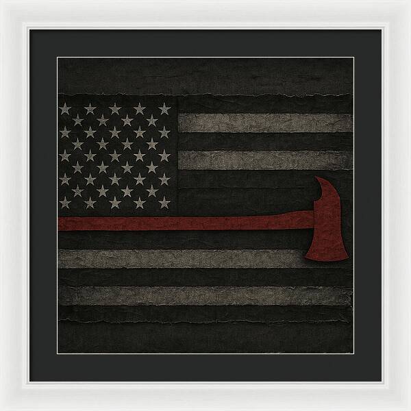 American Flag with Red Axe - Framed Print