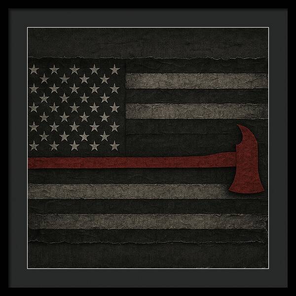American Flag with Red Axe - Framed Print