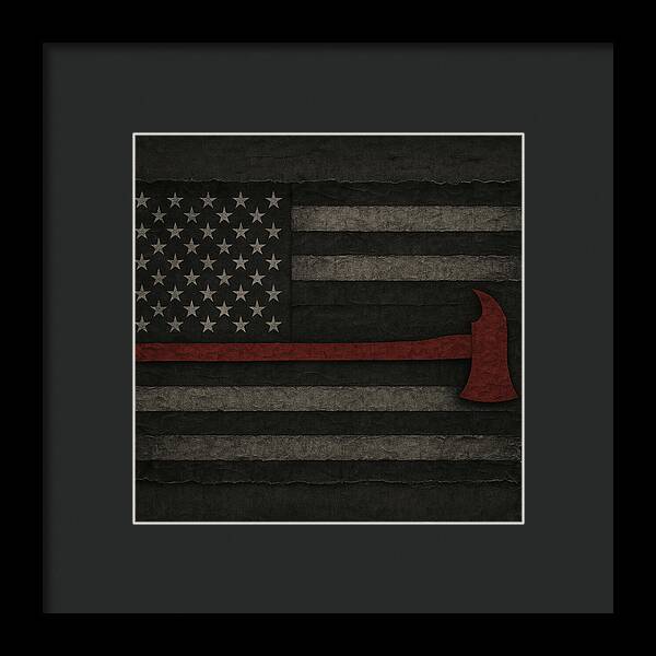 American Flag with Red Axe - Framed Print