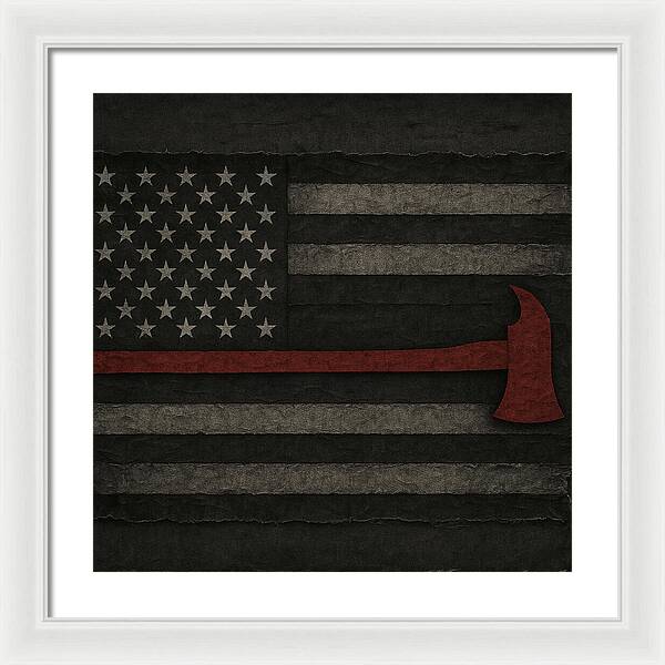 American Flag with Red Axe - Framed Print