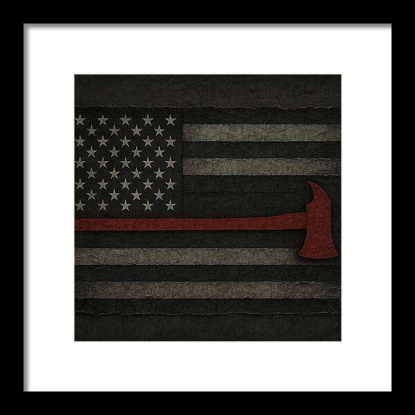 American Flag with Red Axe - Framed Print