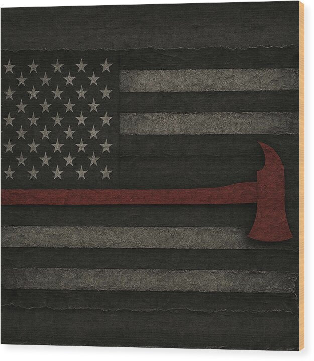 American Flag with Red Axe - Wood Print