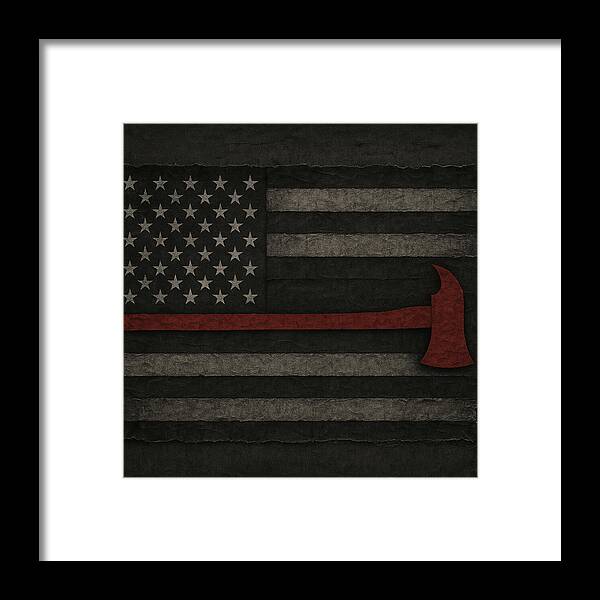 American Flag with Red Axe - Framed Print
