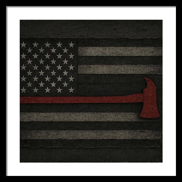 American Flag with Red Axe - Framed Print