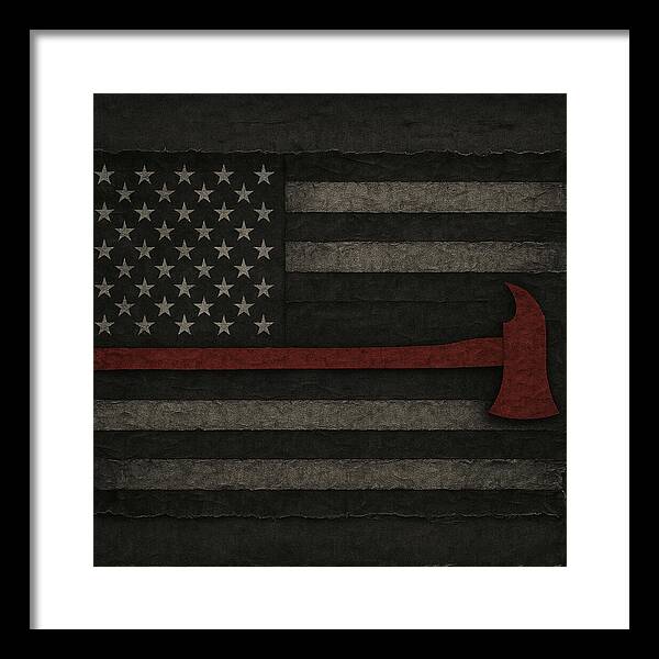 American Flag with Red Axe - Framed Print