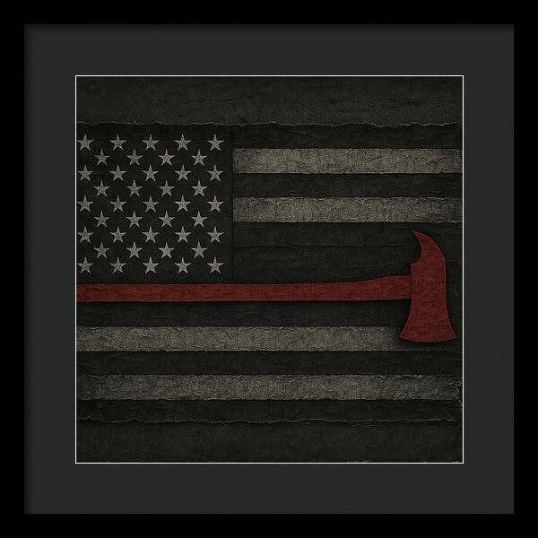 American Flag with Red Axe - Framed Print