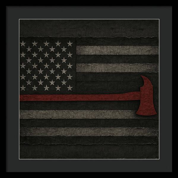 American Flag with Red Axe - Framed Print