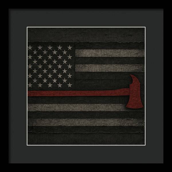 American Flag with Red Axe - Framed Print