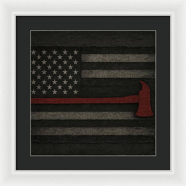 American Flag with Red Axe - Framed Print