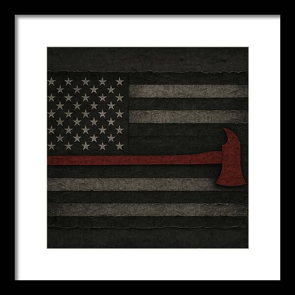 American Flag with Red Axe - Framed Print