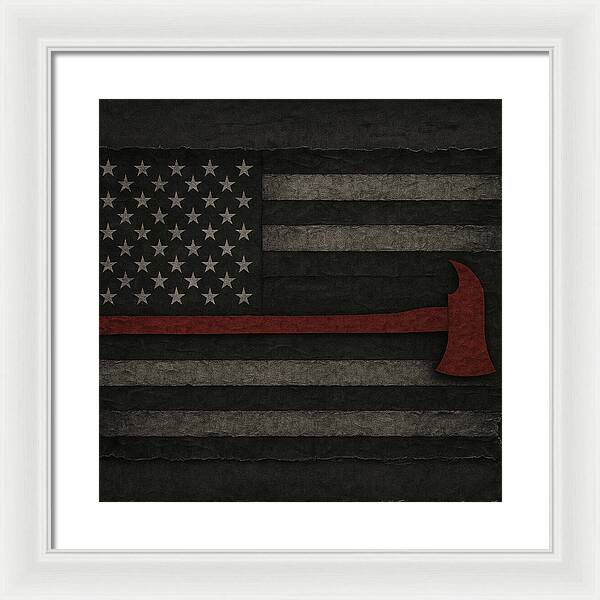 American Flag with Red Axe - Framed Print
