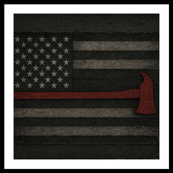 American Flag with Red Axe - Framed Print