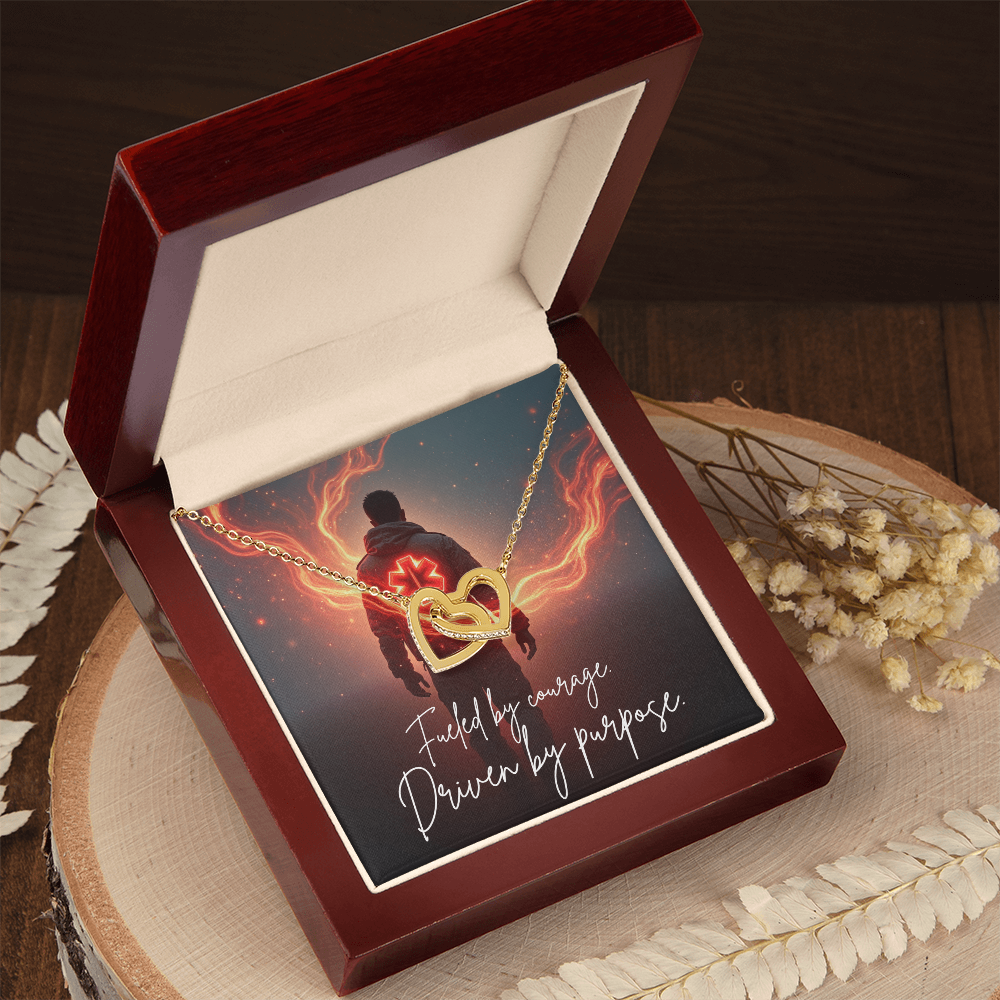 “Fueled by Courage, Driven by Purpose” Interlocking Hearts Necklace