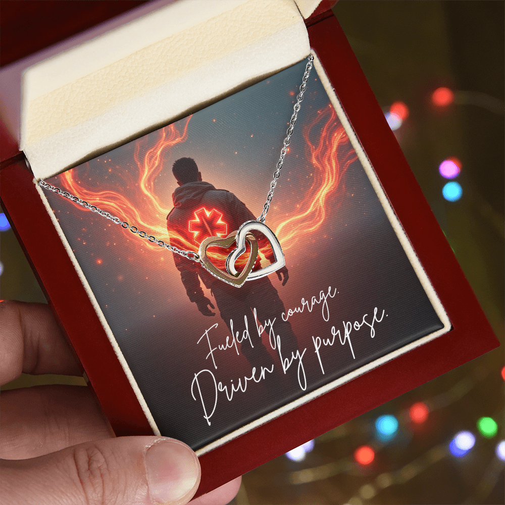 “Fueled by Courage, Driven by Purpose” Interlocking Hearts Necklace