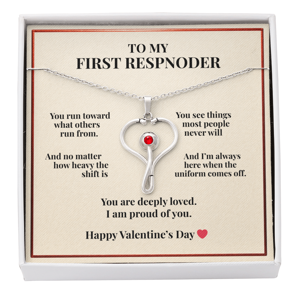 To My First Responder Necklace – “You Are Deeply Loved” Heart Stethoscope Pendant | Valentine's Gift