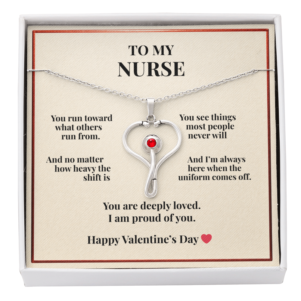 To My Nurse Necklace – “You Are Deeply Loved” Heart Stethoscope Pendant | Valentine's Gift