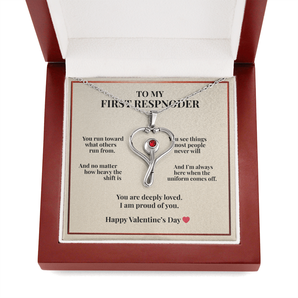 To My First Responder Necklace – “You Are Deeply Loved” Heart Stethoscope Pendant | Valentine's Gift