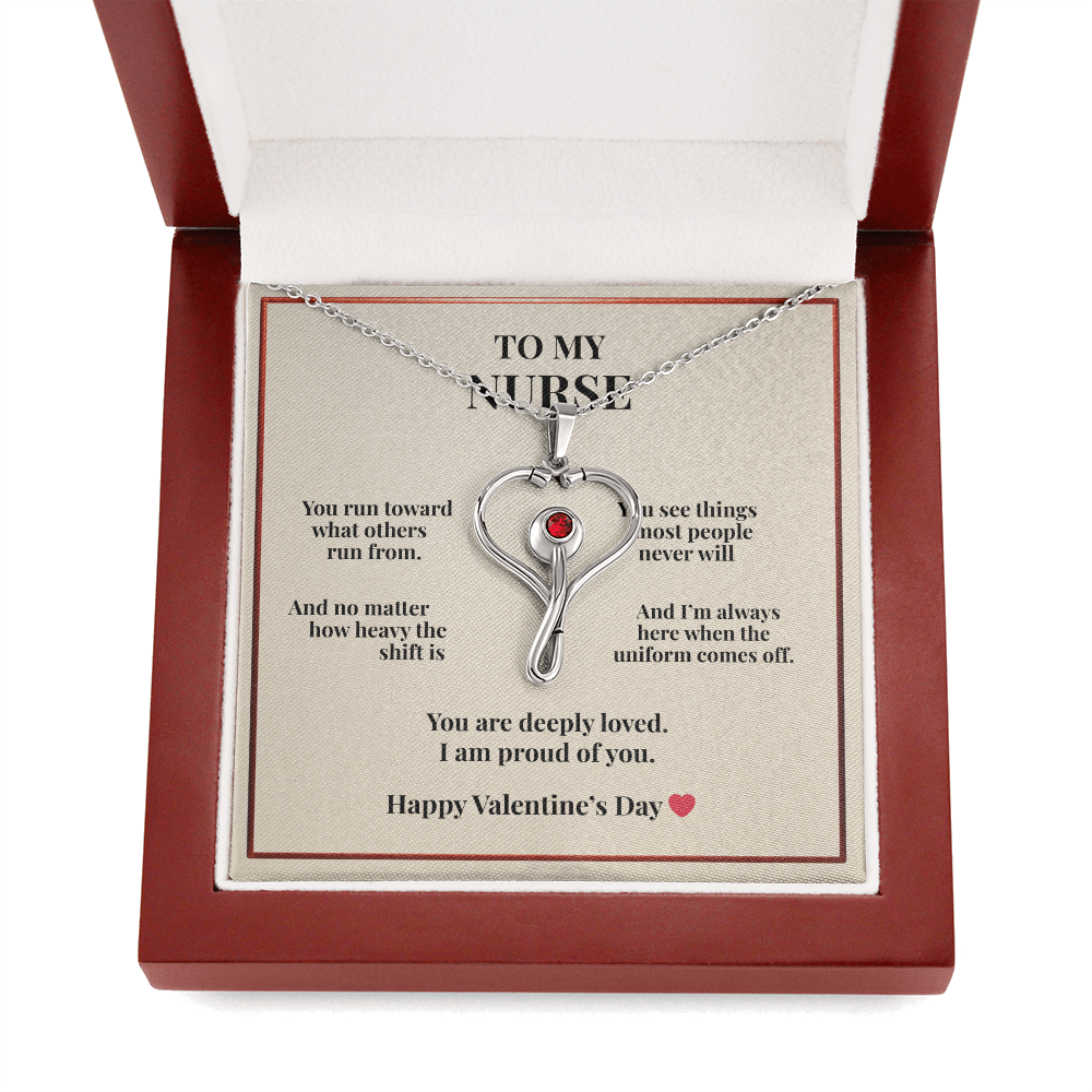 To My Nurse Necklace – “You Are Deeply Loved” Heart Stethoscope Pendant | Valentine's Gift