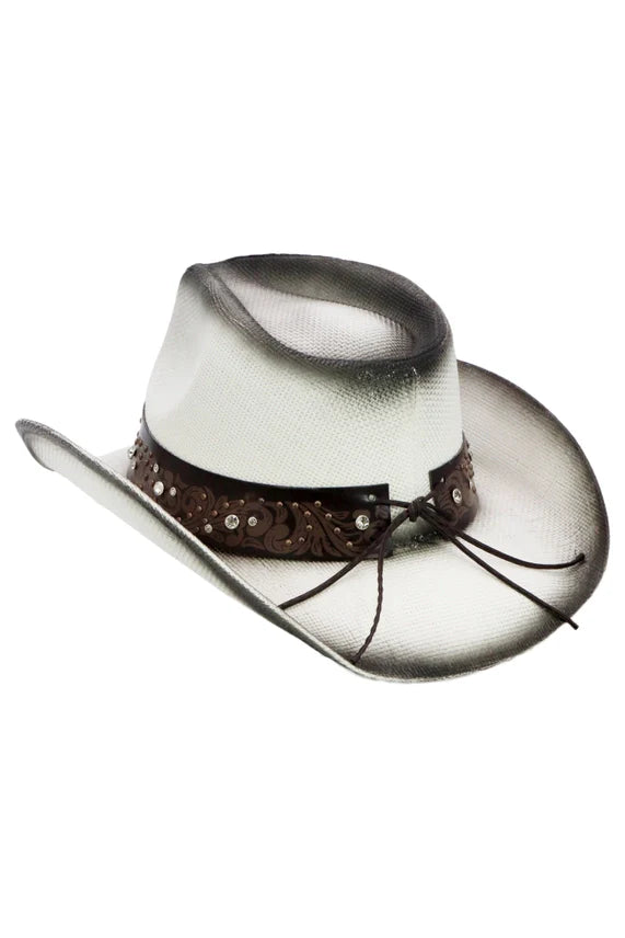 Heart Bling Ombre Straw Cowboy Hat – Rhinestone Belt Trim