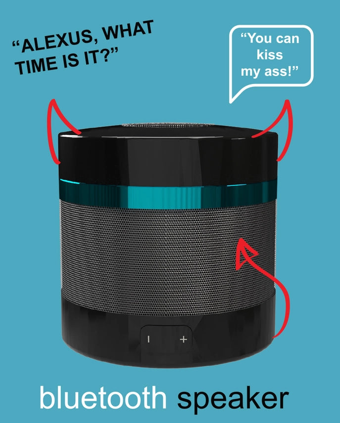 Bad Alexus Bluetooth speaker novelty gag gift with rude voice responses for first responders