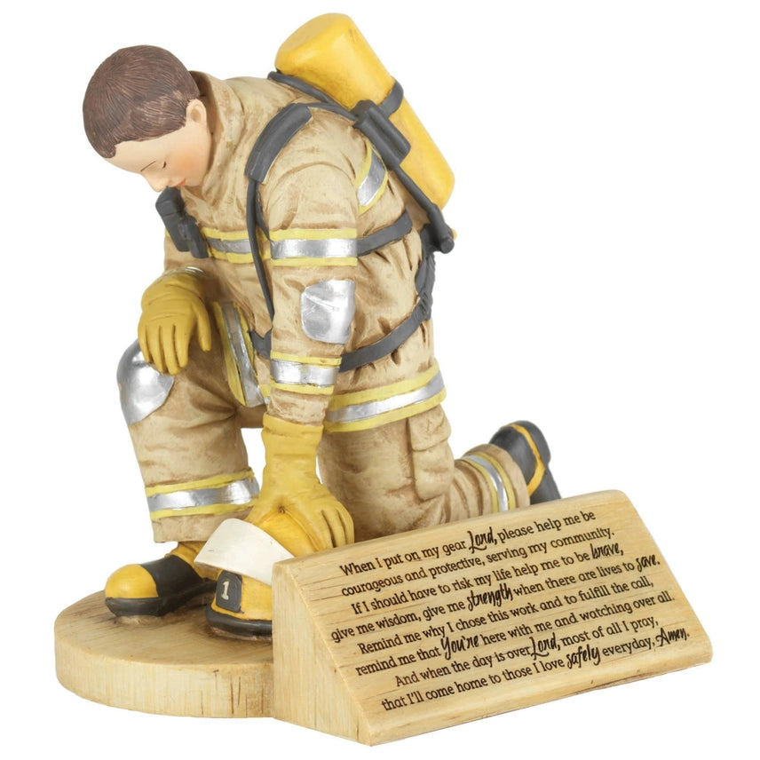 Firefighter’s Prayer Statue by Grace – Kneeling Fireman Faith & Tribute Decor