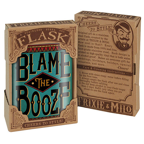 Blame the Booze Funny Stainless Steel Hip Flask – 8 oz Gift Flask