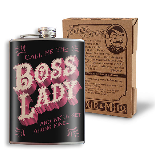 Boss Lady Stainless Steel Hip Flask – 8 oz Empowered Gift Flask
