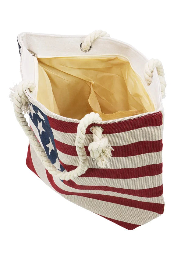 American Flag Canvas Tote Bag – Large Zippered Burlap Style