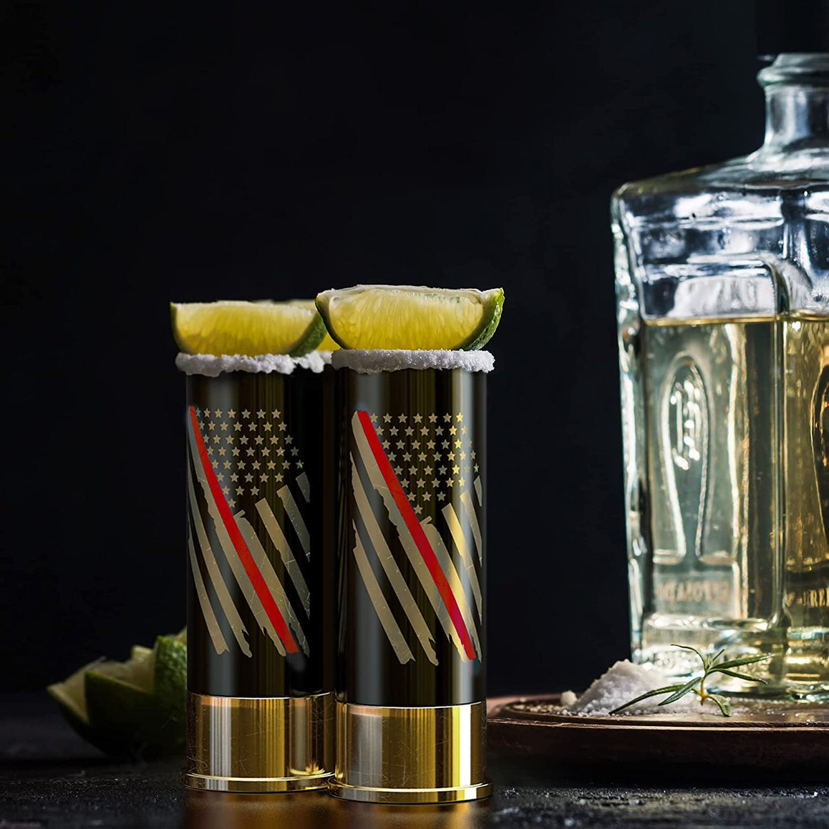 12 Gauge Shot Glasses Set of 4 – Thin Red Line Firefighter Flag