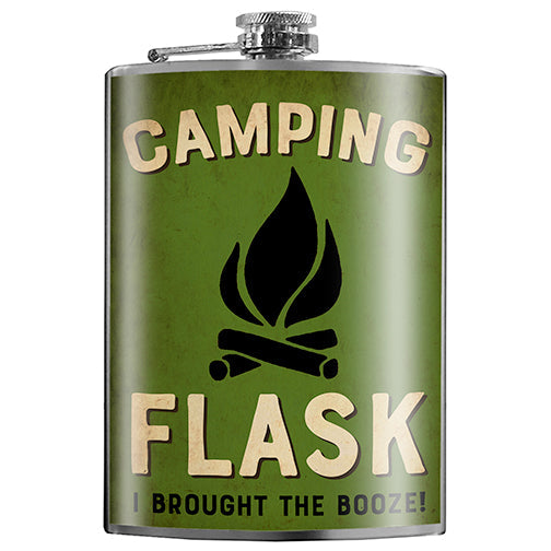 Camping Flask stainless steel hip flask with campfire design, 8 oz capacity