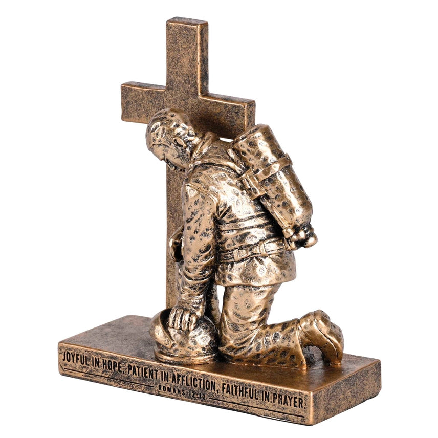 Kneeling Firefighter Cross Prayer Figurine – Bronze-Look Fire Service Faith Decor