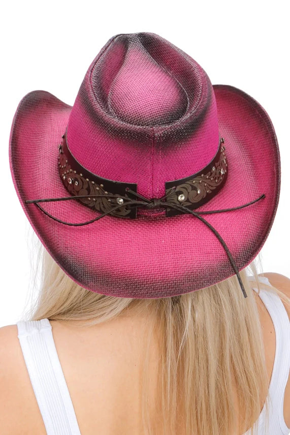 Heart Bling Ombre Straw Cowboy Hat – Rhinestone Belt Trim