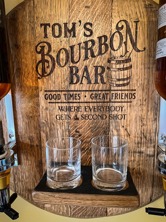 Personalized Bourbon Barrel Lid Liquor Dispenser | Custom Man Cave Bar Decor | Made in USA