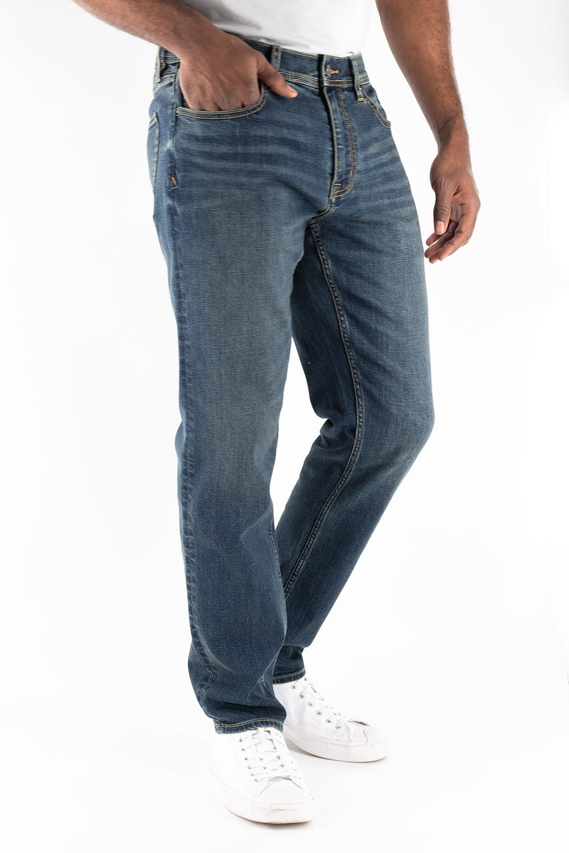 Men’s DEVIL-DOG Burke Vintage Indigo athletic fit stretch denim jeans with roomier thigh fit and modern tapered leg styling
