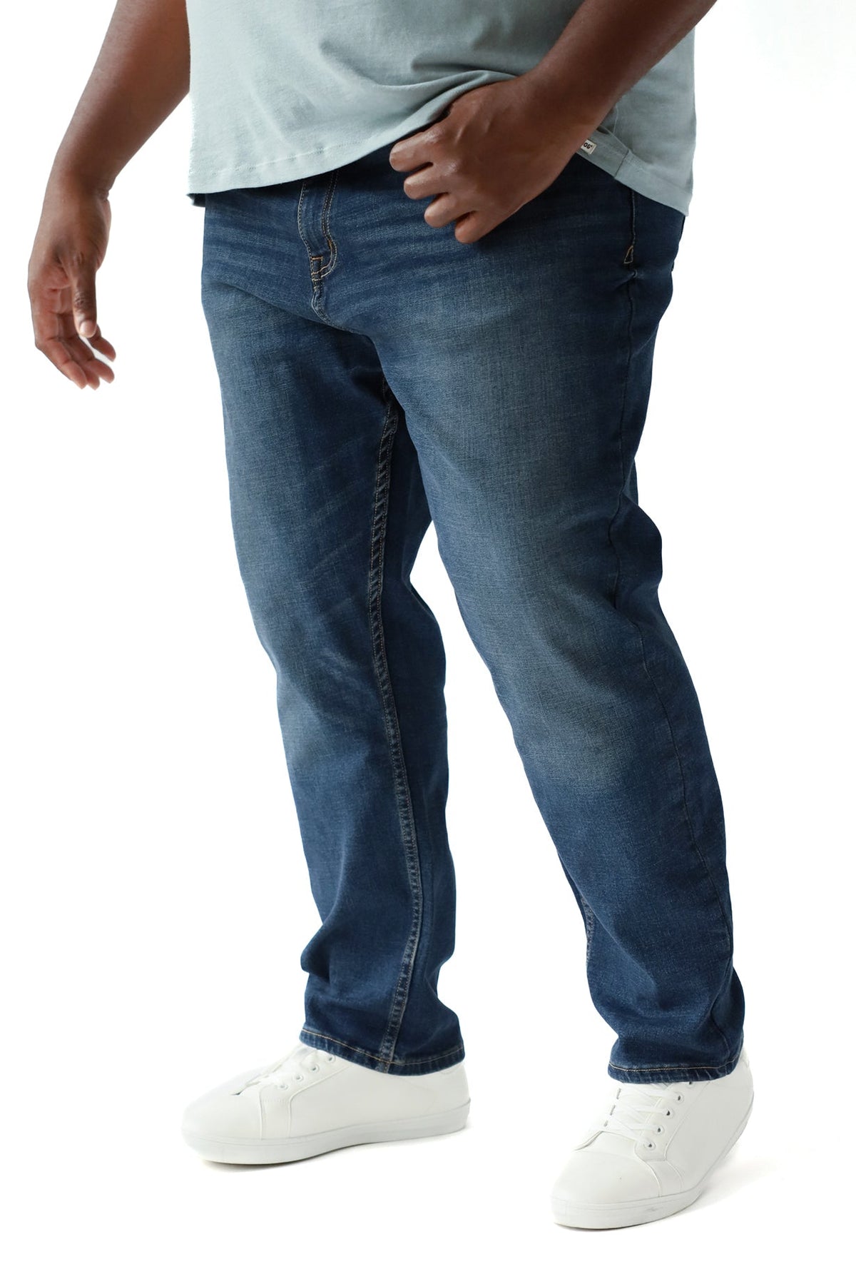 Men’s DEVIL-DOG Burke Vintage Indigo athletic fit big and tall stretch denim jeans with roomier thigh fit and modern tapered leg styling