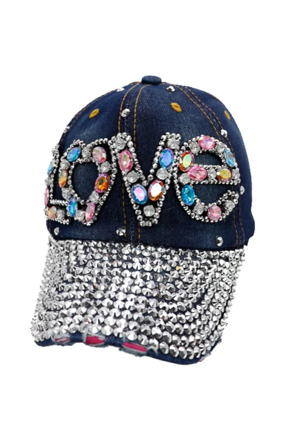 LOVE Rhinestone Denim Baseball Cap – Colorful Crystal Gems
