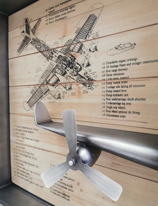 Metallic Vintage Airplane Wall Art with Clock – 3-Piece Aviation Wall Decor Set