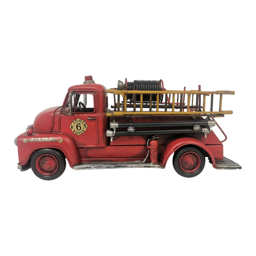 Handcrafted Vintage Fire Truck Metal Model – Rustic Firefighter Desk & Office Decor