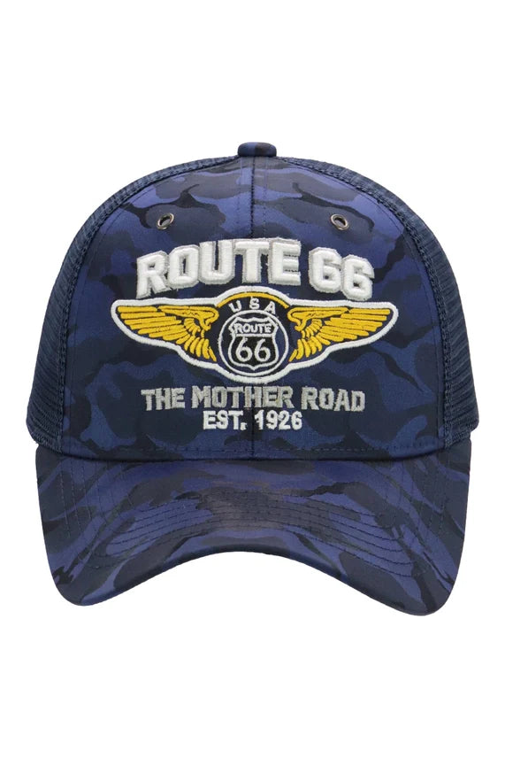Route 66 Wing Logo Camo Trucker Hat – Mesh Snapback