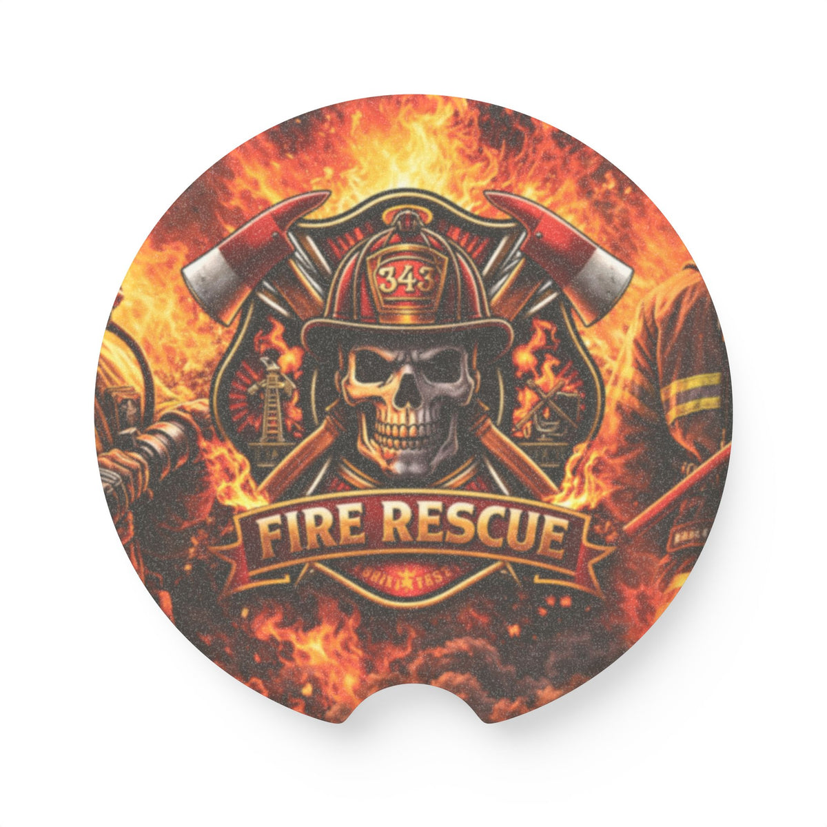 Fire Rescue skull soapstone car coaster with absorbent stone surface