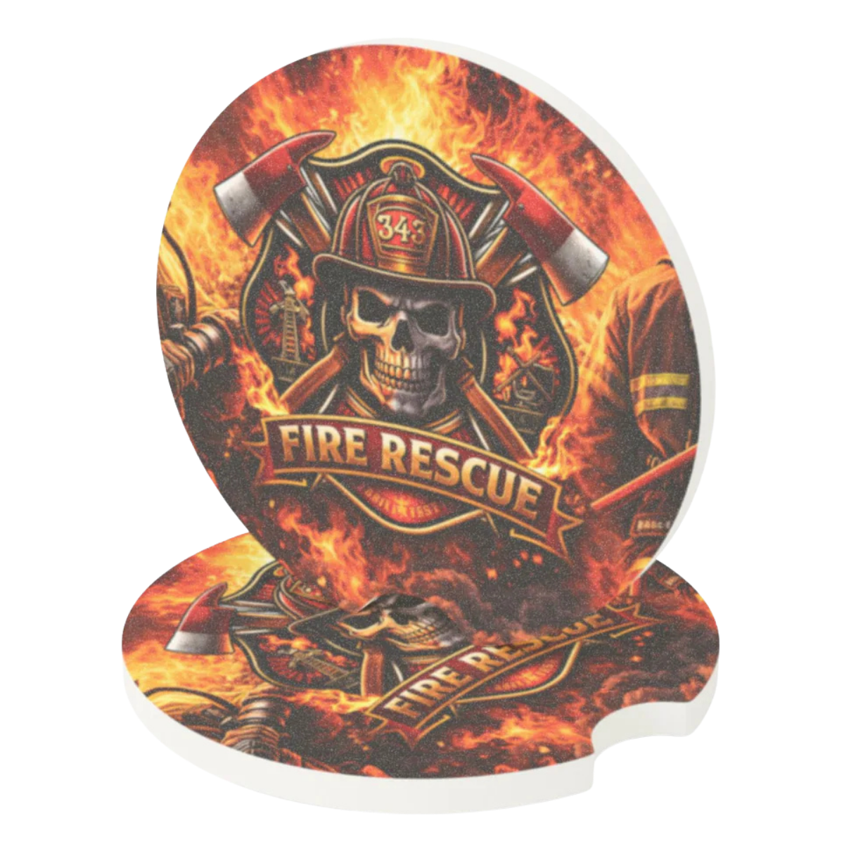 Fire Rescue soapstone car coasters set for vehicle cup holders
