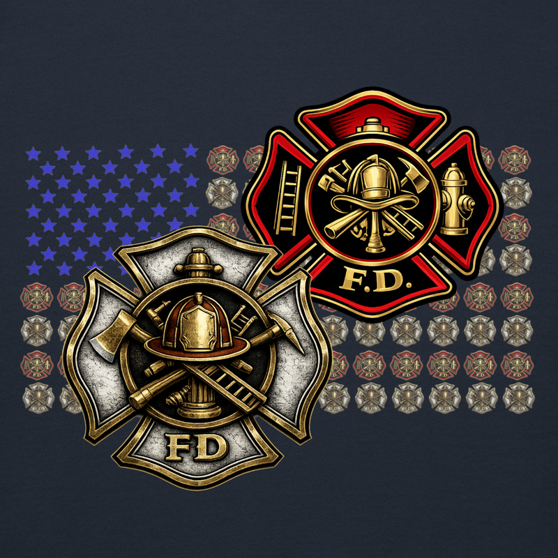 Maltese cross firefighter American flag design featured on The Salty Medic premium hoodie