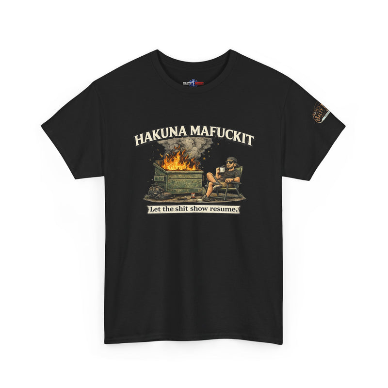 Hakuna Mafukit EMS shirt by The Salty Medic featuring sarcastic paramedic humor graphic on black t-shirt