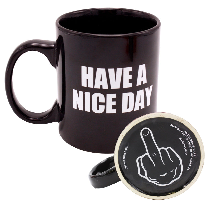 Have A Nice Day novelty coffee mug 16 oz black ceramic with bold white lettering