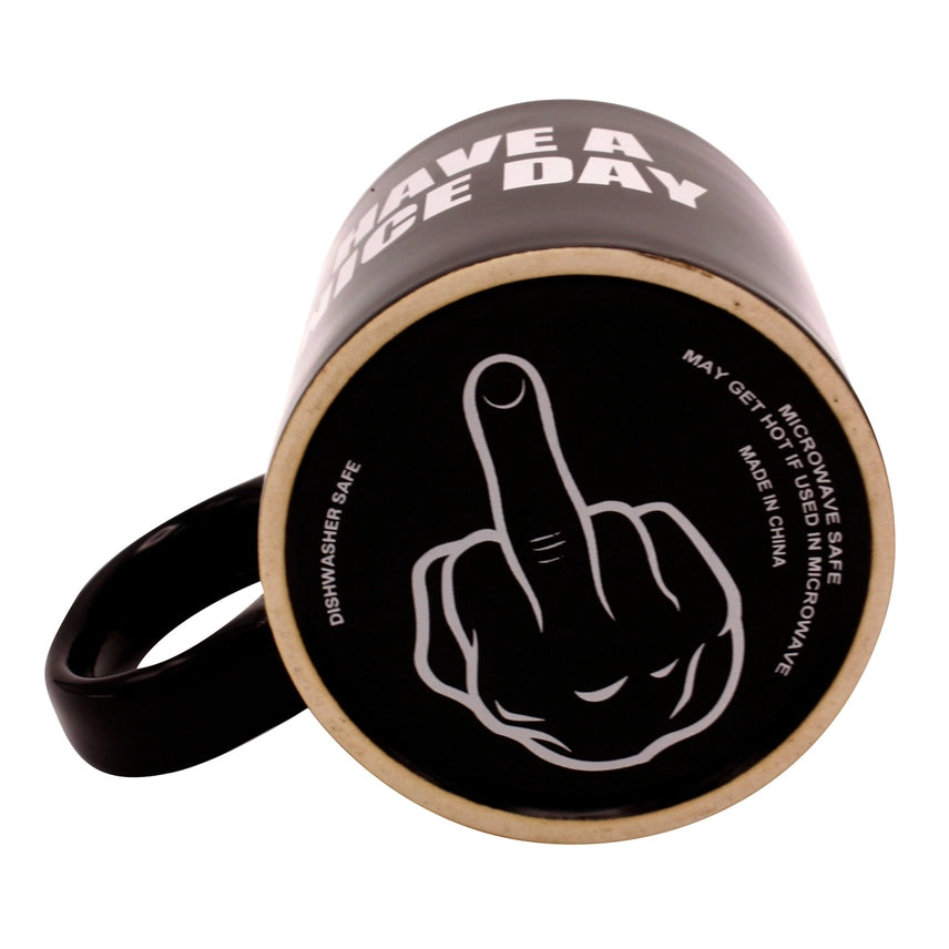 Funny coffee mug with hidden middle finger printed on bottom design
