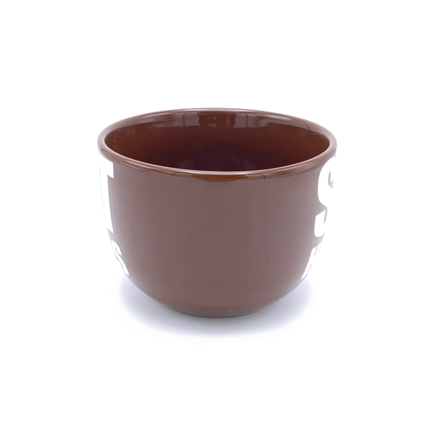 Large 22 oz round novelty coffee mug with humorous Shit Happens slogan