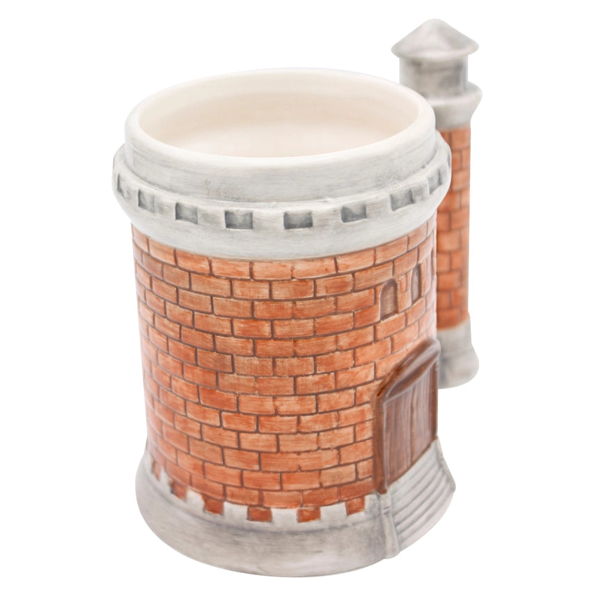 Large stoneware medieval castle coffee mug detailed brick design